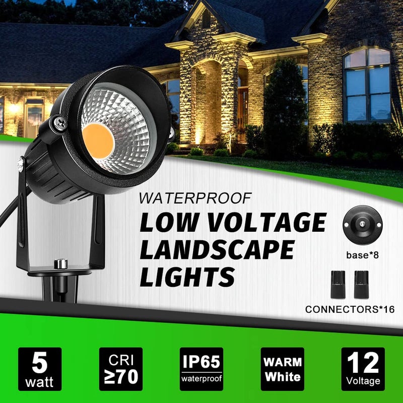 LightingWill 5W LED Landscape Lights, Warm White 3000K-3500K, Waterproof DC 12V COB LED Outdoor Wall Spotlight Low Voltage Garden Tree Spot Lighting for,Yard,Pathways,Fence (4 Pack) - Image 4